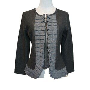 A Giannetti 100% Boiled Wool Sweater Blazer Full Zip Ruffle Trim Academia Medium